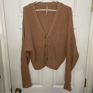 Paper Label Tan 100% Cotton Cardigan Sweater Medium